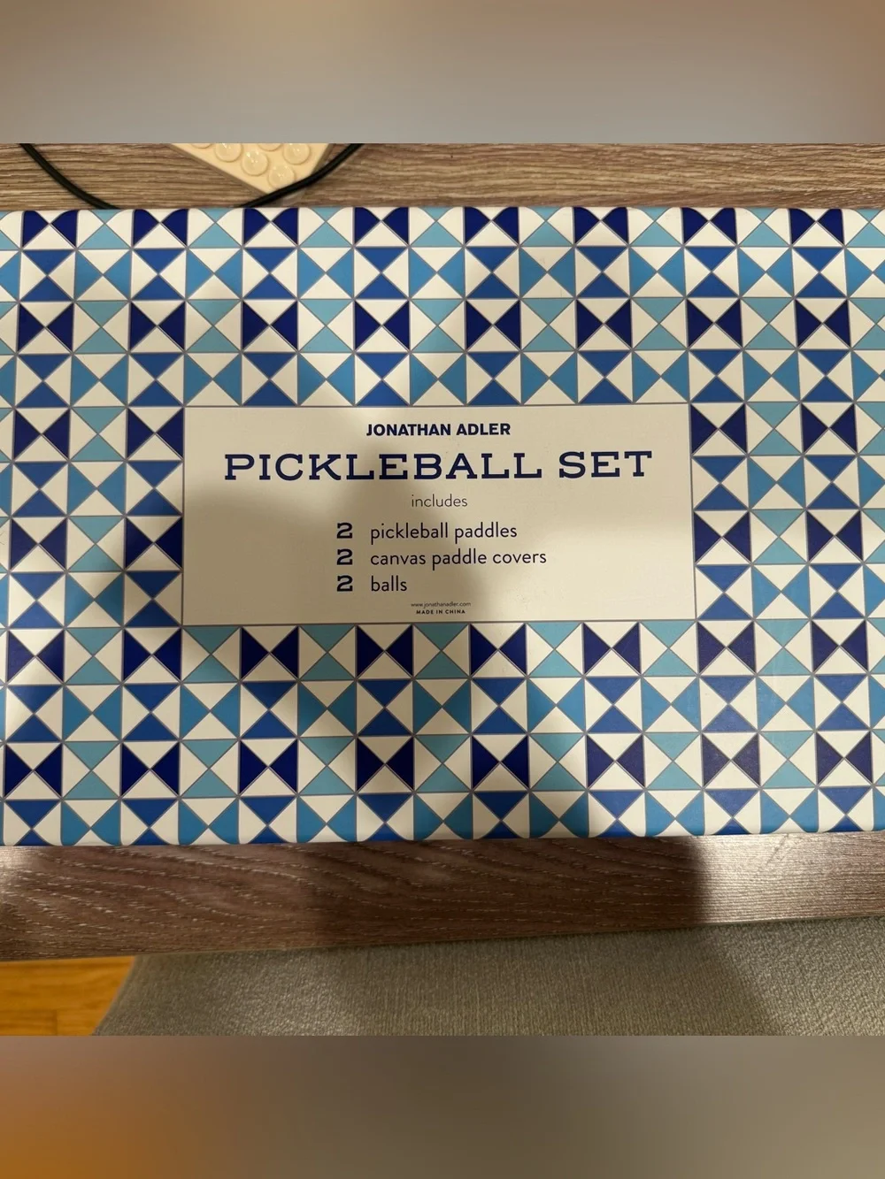 Jonathan Adler Blue Geometric Pickleball Set